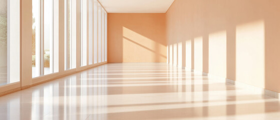 Obraz premium Minimalist school corridor with muted tones and soft lighting creates serene atmosphere, perfect for learning and reflection