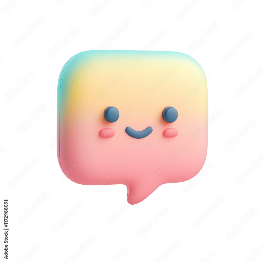 Poster a cheerful speech bubble character with a smiling face and pastel colors., isolated on a transparent