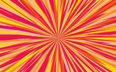 Pop art radial colorful comics book magazine cover. Striped pink digital background. Cartoon funny retro pattern strip mock up. Vector halftone illustration. Sunburst, starburst shape.