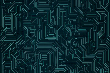 Abstract close-up of a glowing blue digital circuit board, showcasing intricate connections and technological design on a black background.

