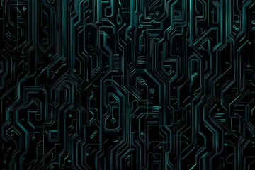 Abstract close-up of a glowing blue digital circuit board, showcasing intricate connections and technological design on a black background.
