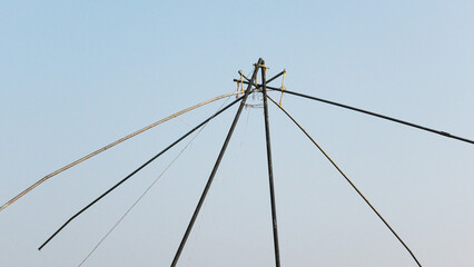 Closeup of skeleton frame for installing the traditional Chinese fishing net used in Kerala, India