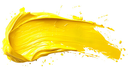 Vibrant yellow paint splash isolated on transparent background, PNG art.