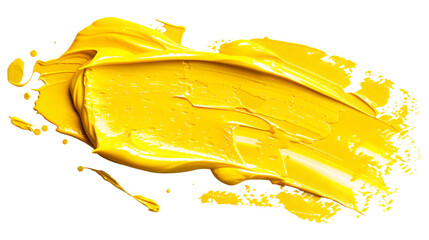 Vivid yellow paint brush stroke isolated on a transparent background.