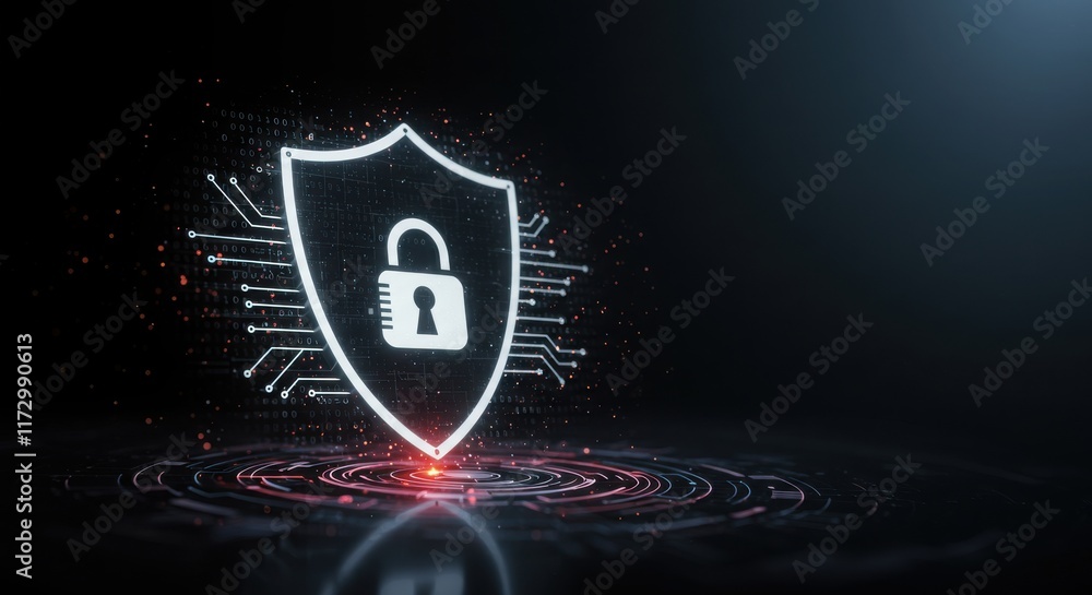 Poster businessman protecting personal data by lock icon of cyber security cybersecurity and privacy concep