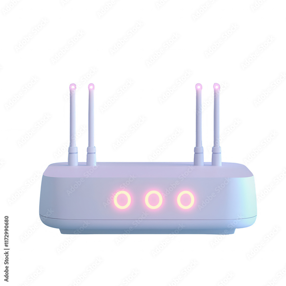 Poster a modern wireless router with led indicators, ideal for digital connectivity., isolated on a transpa