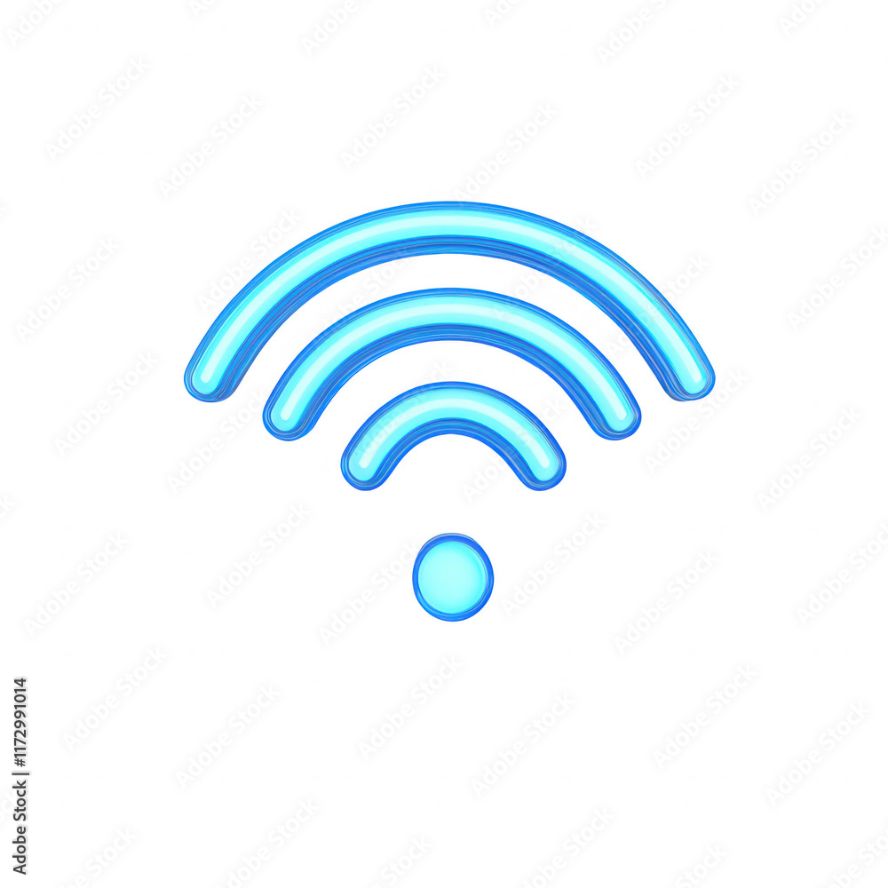Poster a modern wireless signal icon glowing in blue, symbolizing connectivity and communication., isolated