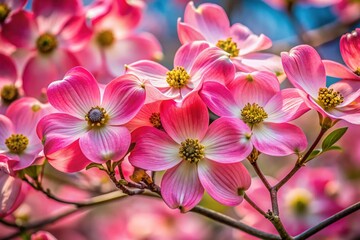 Obraz premium Pink Flowering Dogwood Tree, Cornus florida rubra, Spring Blossom, Rule of Thirds Composition