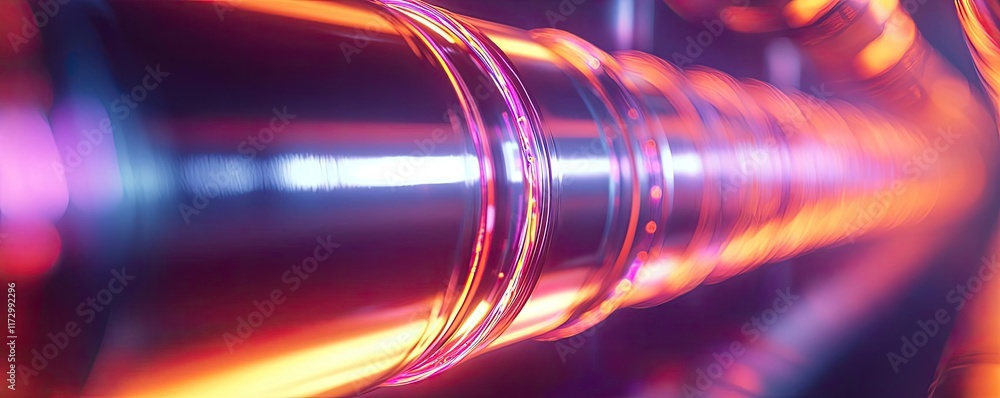 Poster neon abstract background idea. abstract neon light reflecting on futuristic pipe structure in digita