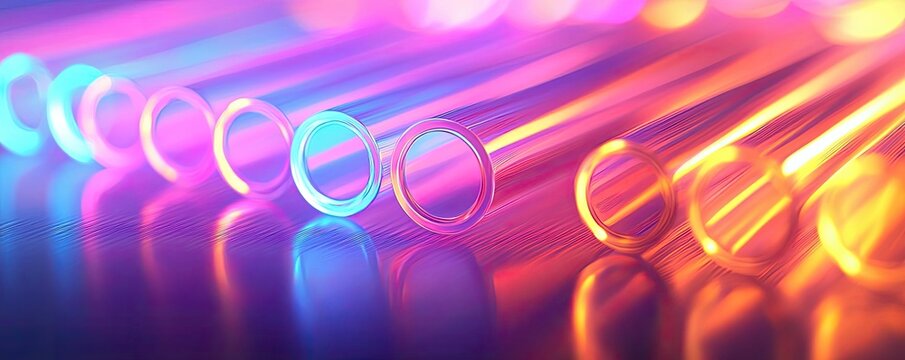 Neon abstract background idea. Colorful test tubes glowing in vibrant lighting, showcasing laboratory innovation.