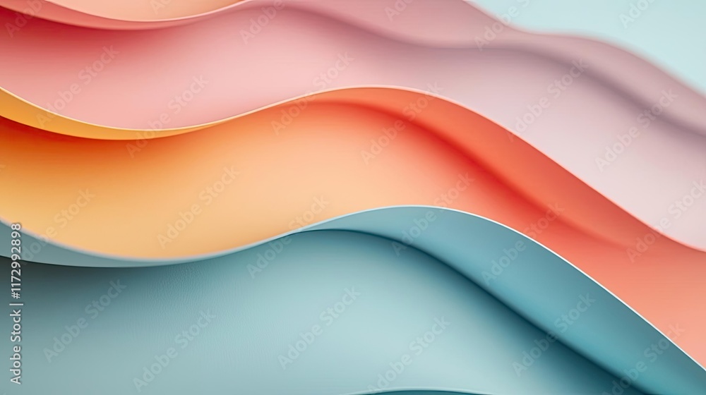 Poster pastel abstract background concept. colorful abstract paper waves in soft pastel tones create a sere