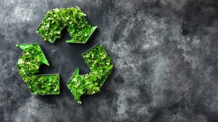 green recycling symbol isolated on grey background with copy space