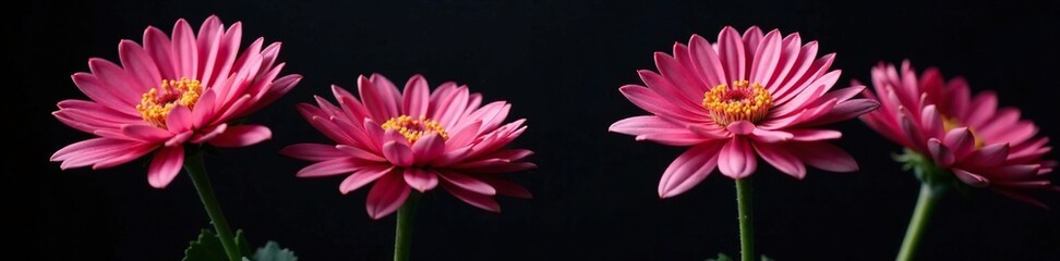 Obraz premium Pink chrysanthemum multiflora in full bloom against dark backdrop, black, floral, pink flowers