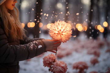 enchanting touch of snowflakes during holiday season creates a picturesque scene reminiscent of a...