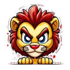 Fototapeta premium A cartoon lion with an angry expression, featuring vibrant colors and a playful design.