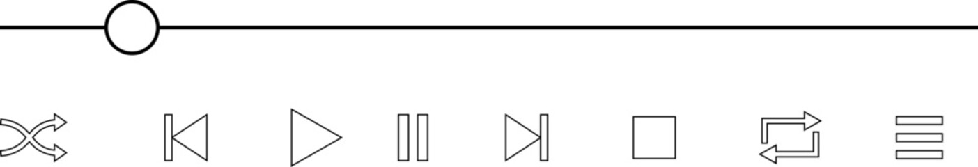 Media player icon . Multimedia music audio control Media player interface symbol Play pause skip stop vector  isolated on transparent background for mobile app website UI operation