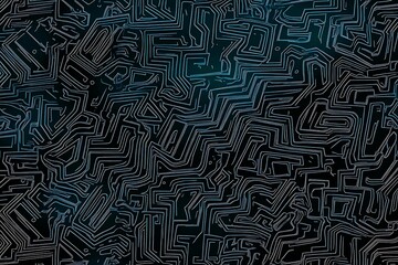 Abstract close-up of a glowing blue digital circuit board, showcasing intricate connections and technological design on a black background.
