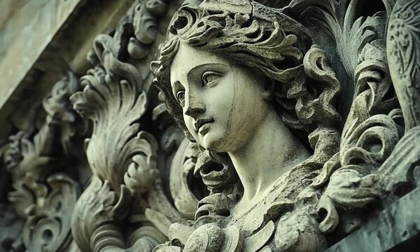 Intricate Stone Carving of a Classical Female Figure