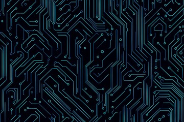 Abstract close-up of a glowing blue digital circuit board, showcasing intricate connections and technological design on a black background.
