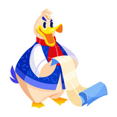 Funny duck character illustration in flat style 
