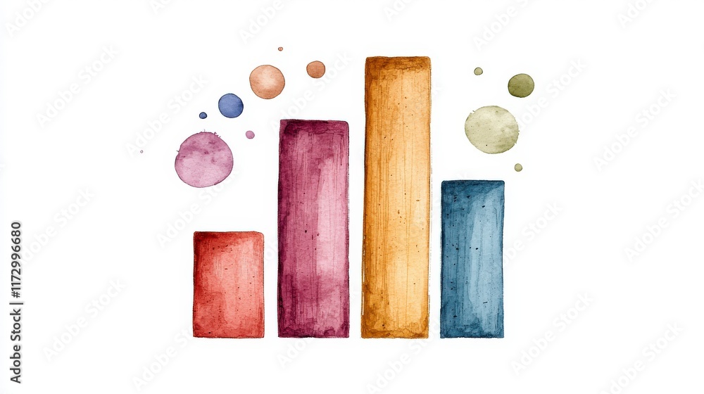 Aufkleber colorful watercolor bar graph with circular elements for data visualization