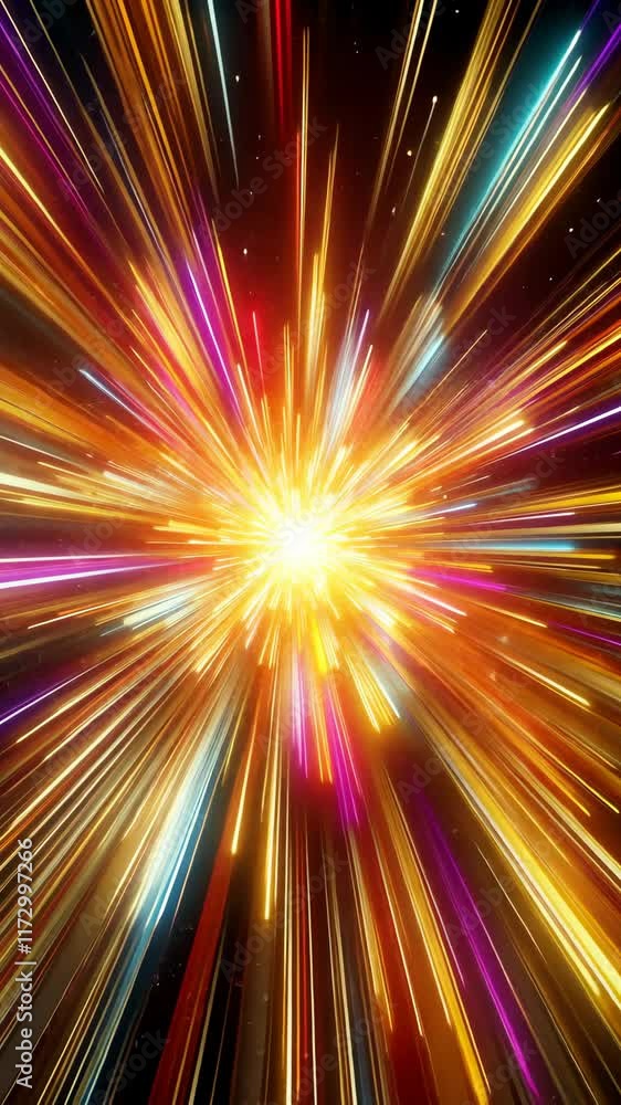Poster vibrant explosion of colors radiating from a bright center, creating a mesmerizing visual experience