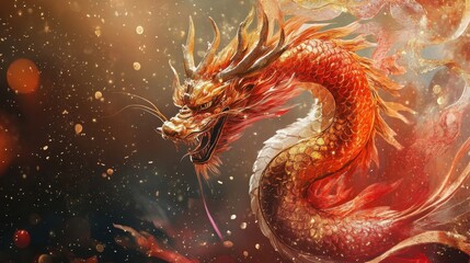 Dynamic Dragon Artwork with Gold Accents