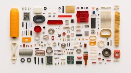 Assorted Colorful Components and Parts Organized on Minimalist Background for Creative Projects