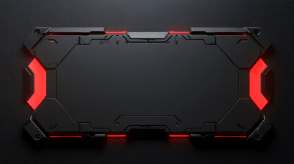 A sci-fi style nameplate with a blank space, featuring a sleek black design with red glowing edges and white text area, set against a black background, creating a futuristic, high-tech frame.

