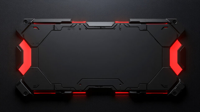 A sci-fi style nameplate with a blank space, featuring a sleek black design with red glowing edges and white text area, set against a black background, creating a futuristic, high-tech frame.

