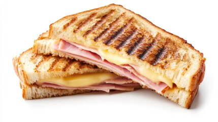 grilled ham and cheese sandwich on a white background