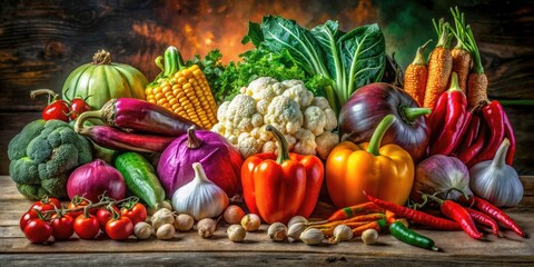 Long Exposure Farm Vegetables Photography: Cauliflower, Radish, Onion, Garlic, Kohlrabi, Pumpkin,...