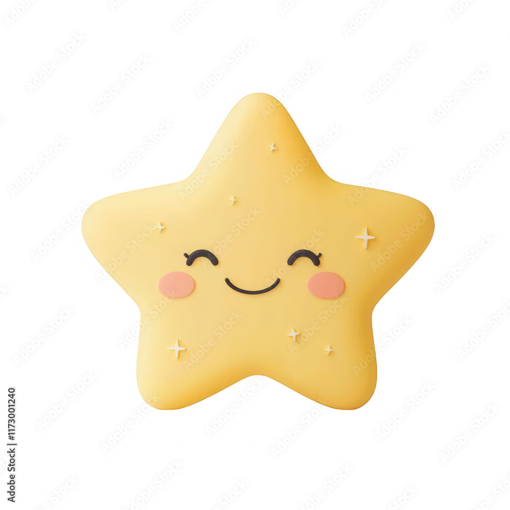 Poster cute smiling star character with a playful design and cheerful expression., isolated on a transparen