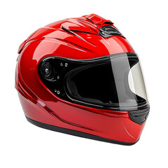 Fototapeta premium Vibrant Red Motorcycle Helmet: A sleek, glossy red motorcycle helmet, a symbol of protection, safety, and adventure, is showcased in perfect detail, its streamlined design catching the light.