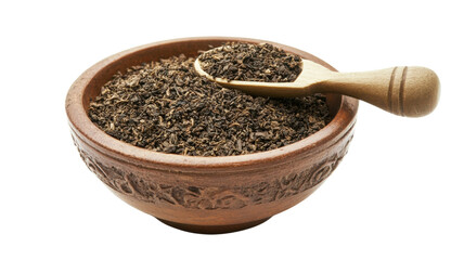 A Captivating Image of Loose Tea Leaves in a Tiny Bowl Perfect for Herbal Tea Enthusiasts and Culinary Blogs, Adding Elegance to Your Beverage Photography.