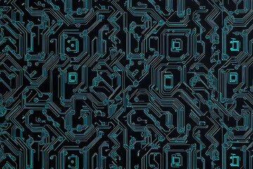 Abstract close-up of a glowing blue digital circuit board, showcasing intricate connections and technological design on a black background.
