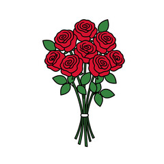 A Bunch of Red Roses With Green Leaves on a White Background.