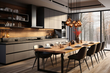 stylish modern kitchen in gray tones,.   