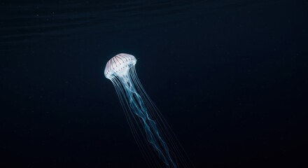 Glowing bioluminescent jellyfish drifting gracefully in a dark and serene underwater environment