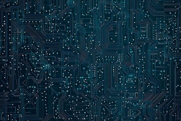 Abstract close-up of a glowing blue digital circuit board, showcasing intricate connections and technological design on a black background.
