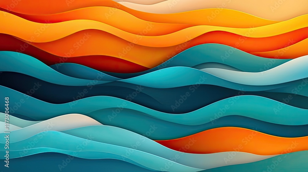 Poster waves abstract background idea. vibrant abstract waves in orange, blue, and teal, creating a dynamic