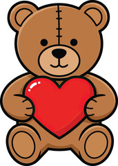 Fototapeta premium Teddy Bear Holding a Heart With a Needled Nose.