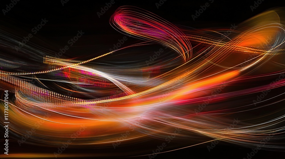 Poster futuristic abstract light trails representing communication concepts