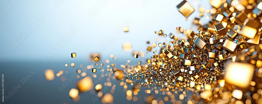 Poster metallic abstract background concept. abstract golden cube particles flowing gracefully against a so