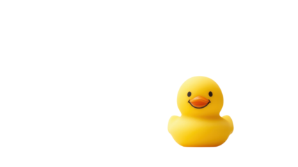A delightful tiny yellow rubber duck with a charming smiling face, perfect for playful decorations, children's bath time, or themed events, adding a touch of joy and whimsy to your spaces..