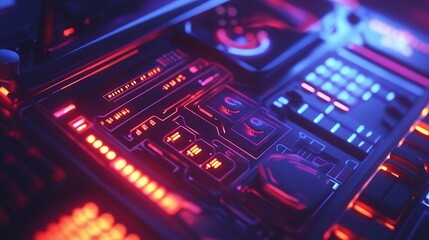 Obraz premium Futuristic AI Computing Concept with Neon Lights and Digital Interfaces