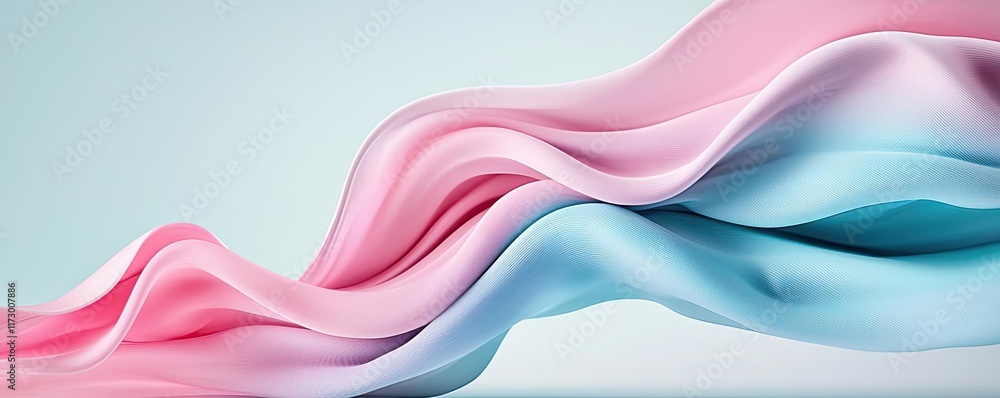 Poster pastel abstract background concept. soft flowing fabric in pastel pink and blue hues creating a gent