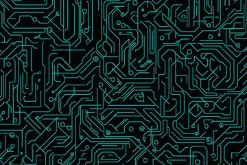 Abstract close-up of a glowing blue digital circuit board, showcasing intricate connections and technological design on a black background.
