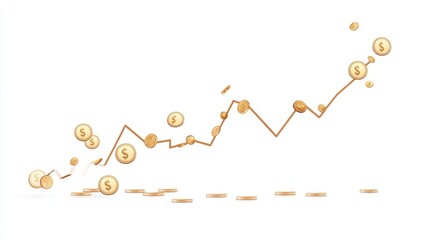 A descending line graph with coins dropping, financial loss representation, clean vector art, isolated on white background
