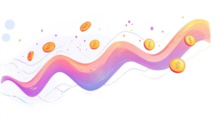 A descending line graph with coins dropping, financial loss representation, clean vector art, isolated on white background